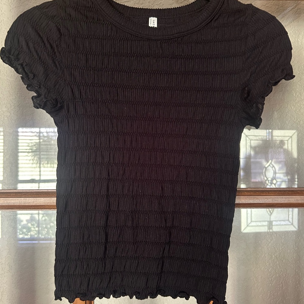 American Eagle Outfitters Black Textured Short Sleeve Top